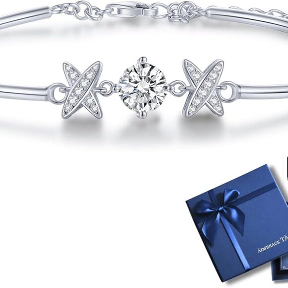 Moissanite Charm Bracelet Sterling Silver Gift Set NWT - Picture 4 of 8